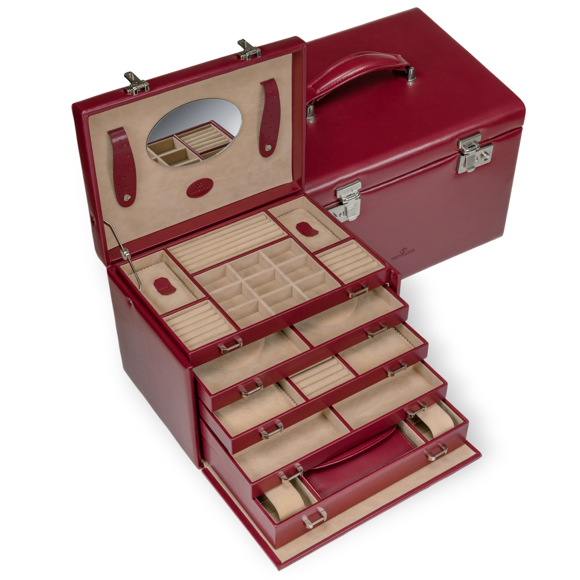Estuche para joyas/relojes con joyero incrustado Merino / rojo