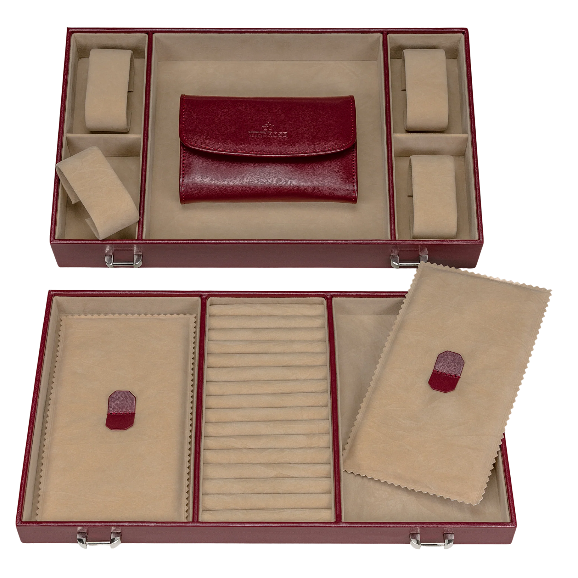 Joyero XXL con bolsa para joyas integrada Merino / rojo