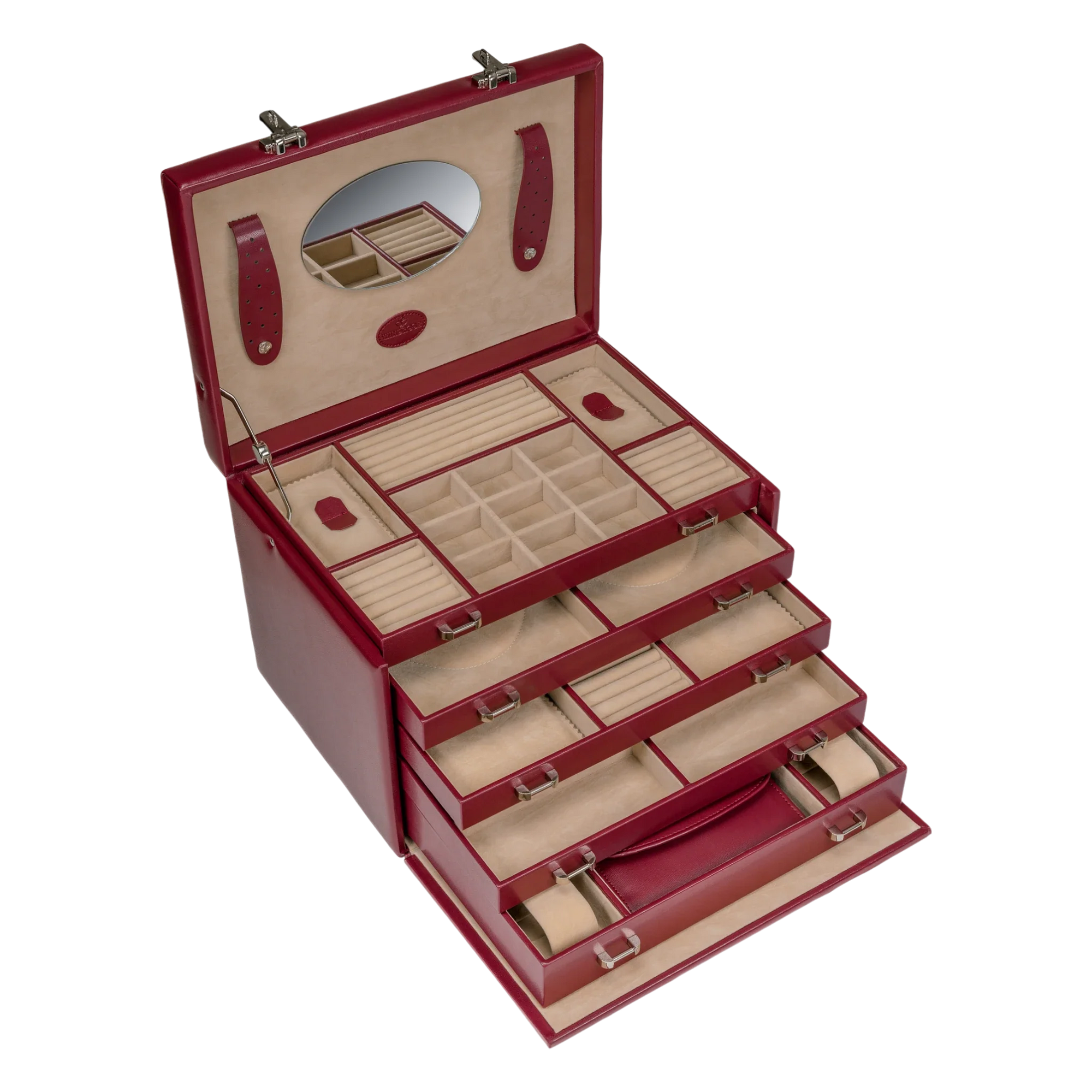 Estuche para joyas/relojes con joyero incrustado Merino / rojo