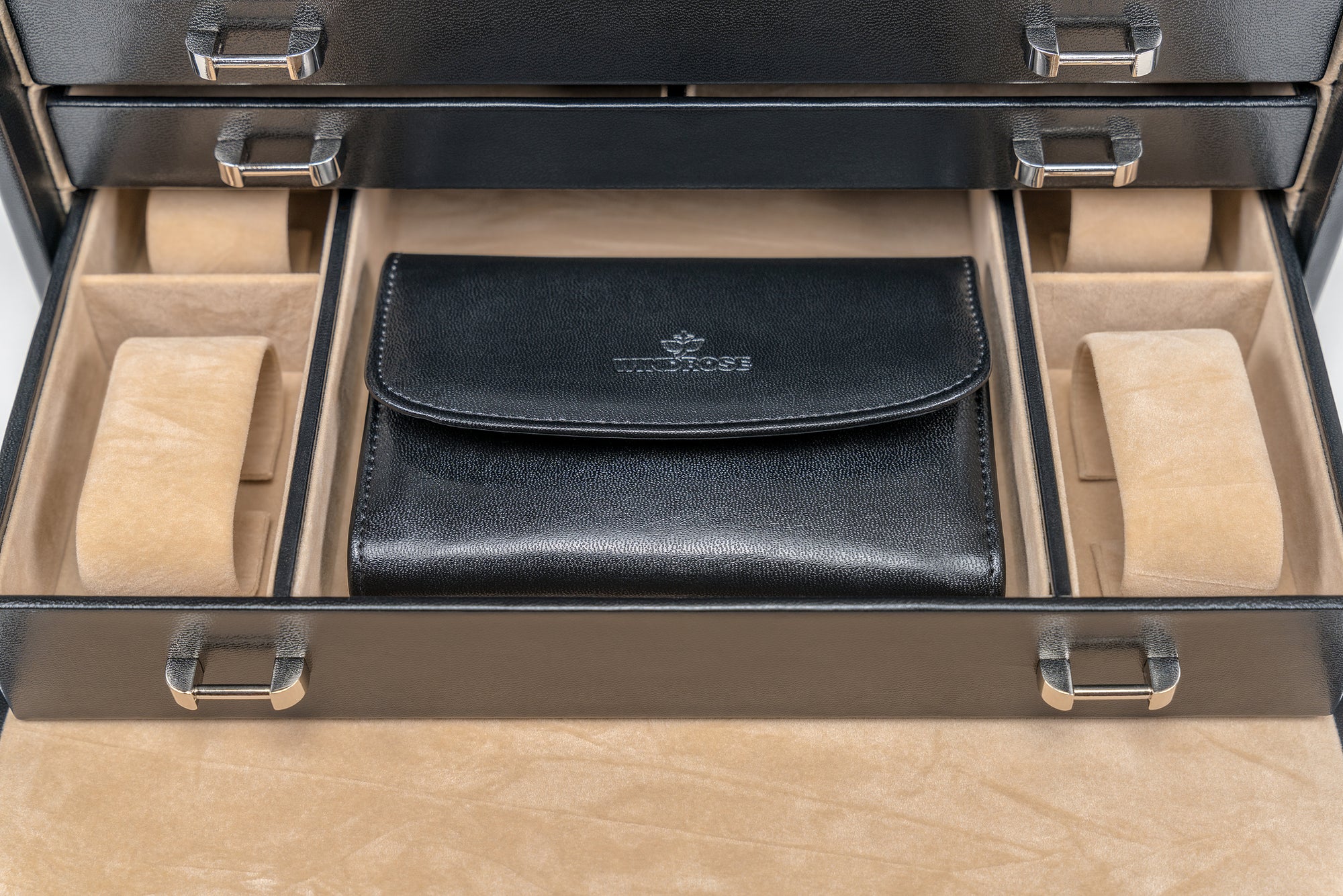 Estuche para joyas/relojes con joyero incrustado Merino / negro
