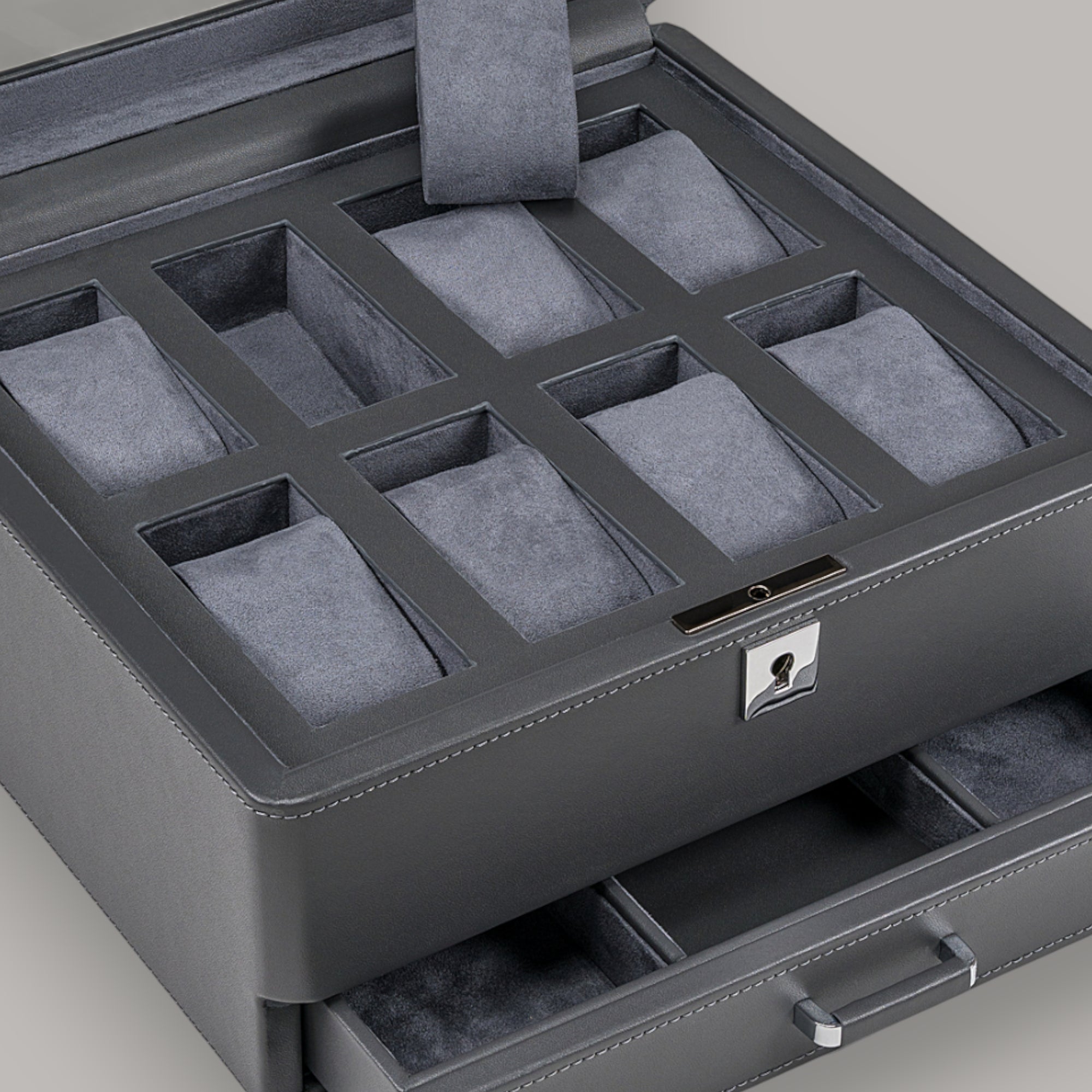 Watch case for 8 watches 8 watches Tempora / gray (Recycled leather)