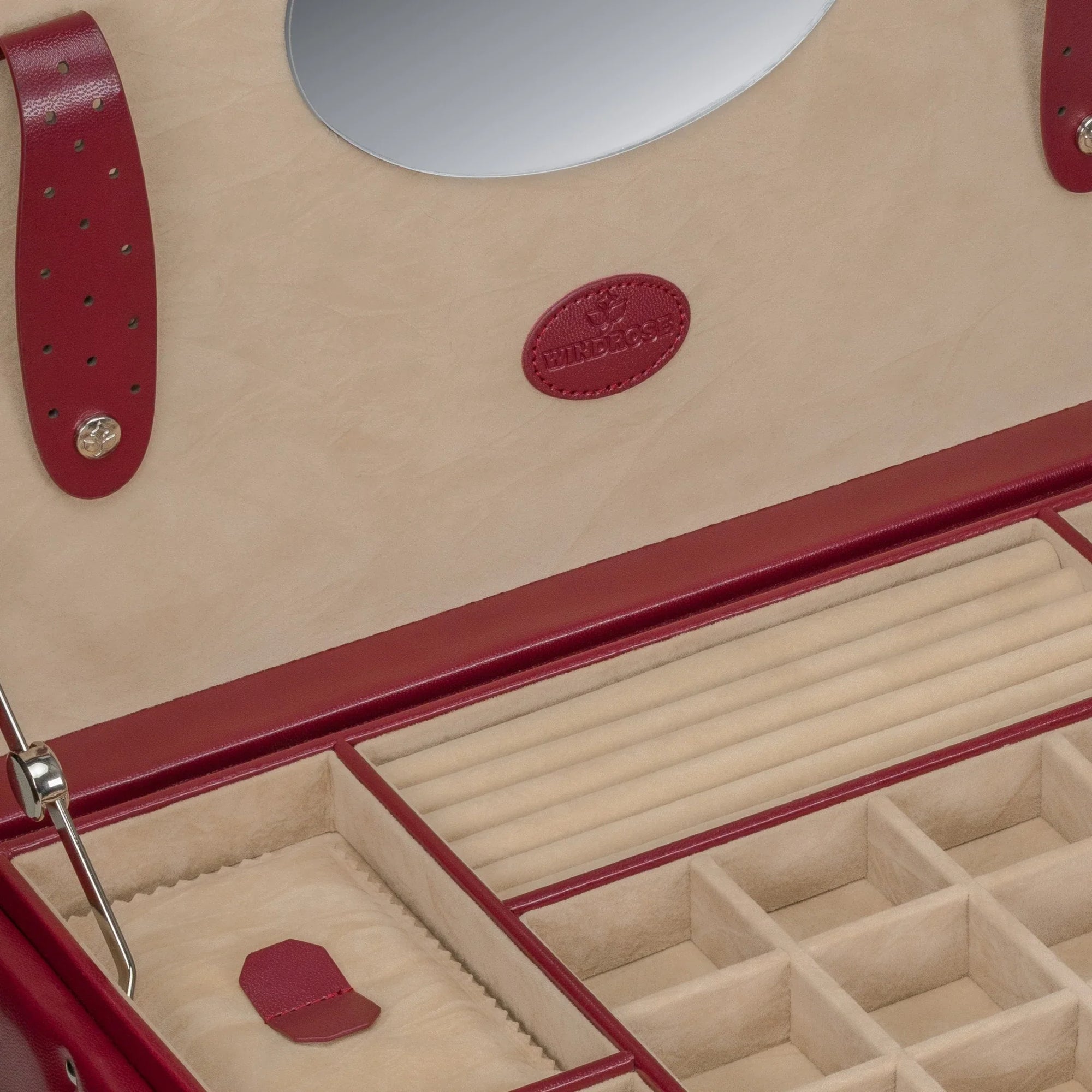 Joyero XXL con bolsa para joyas integrada Merino / rojo