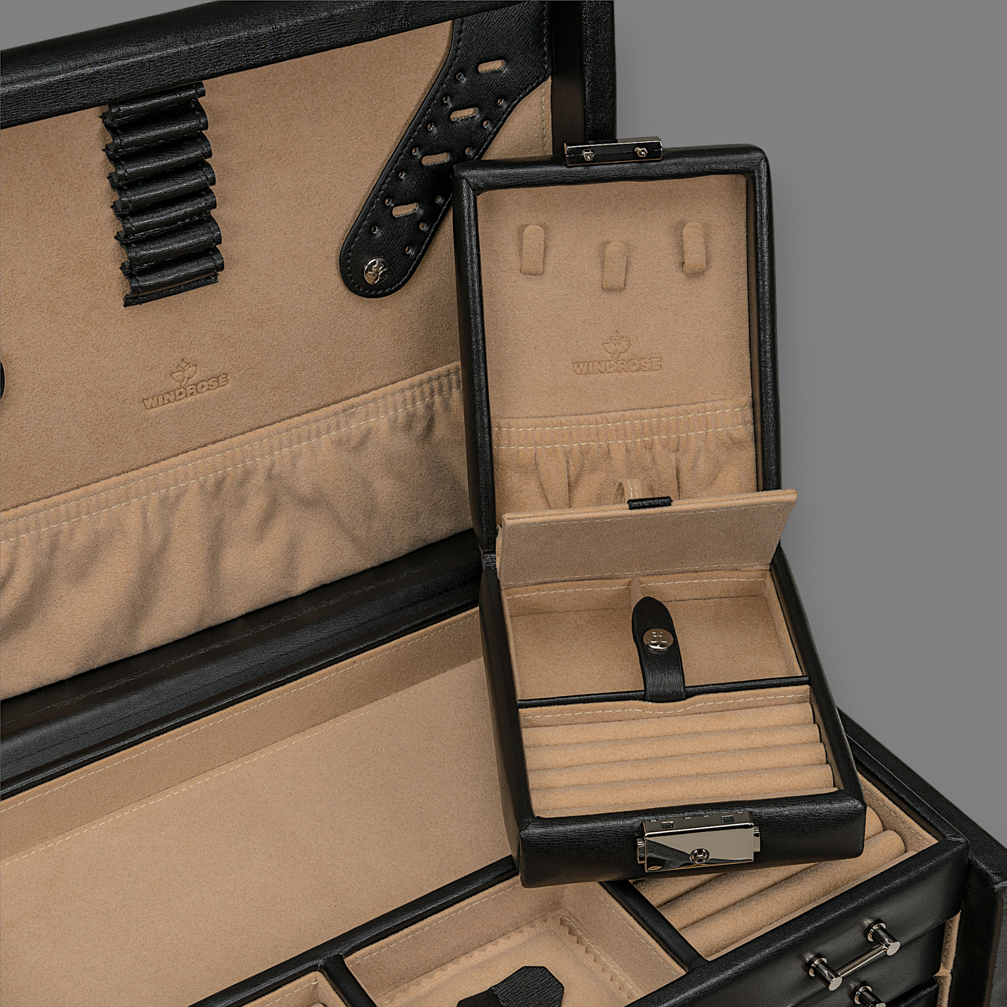 Jewelry/watch case with insert (can be used as a separate case) Ambiance / black (leather)