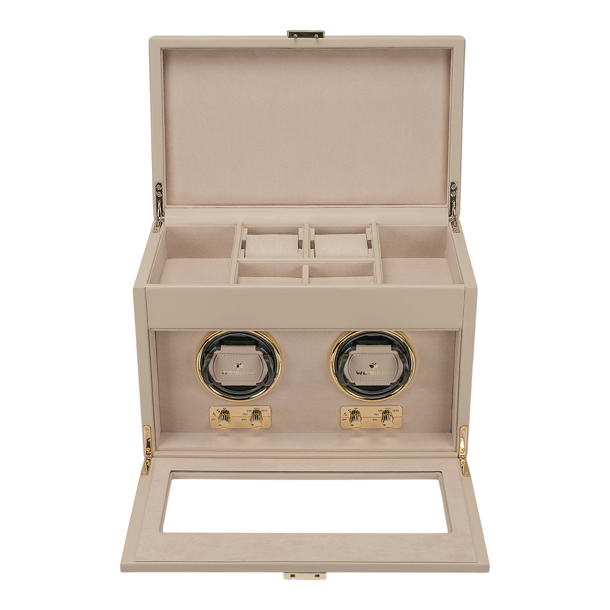 Uhrenbeweger 2 Uhren luxora beige-gold – geöffnet, Frontansicht